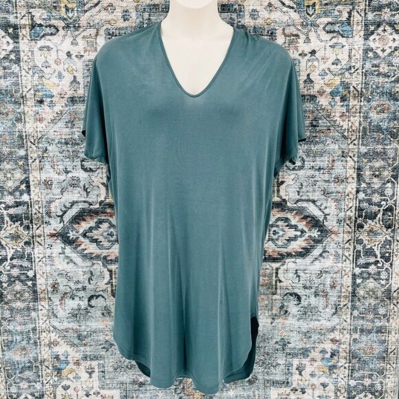 Lush V Neck T Shirt Dress Size M Green Mini Casual Modal Blend Soft Comfy - Picture 1 of 9